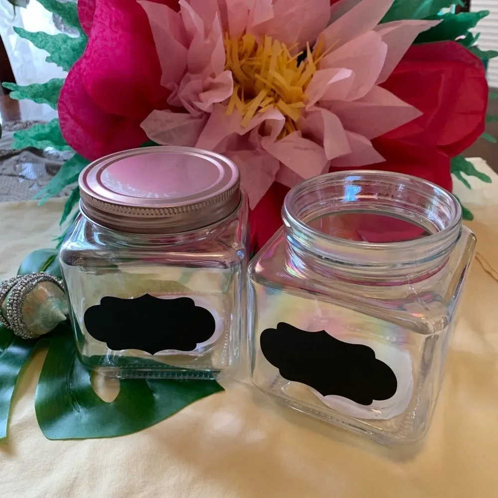 2 Iridescent Rainbow Chalkboard Storage Jars